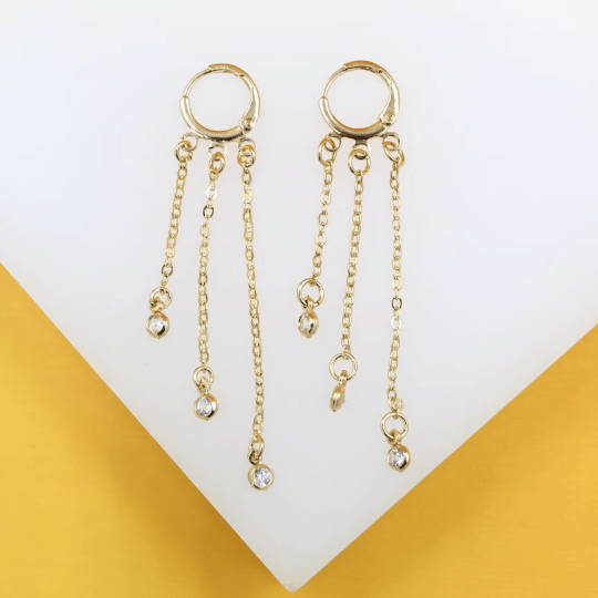 18K Gold Filled CZ Dangle Rolo Link Chain Earrings - Rosette & Co