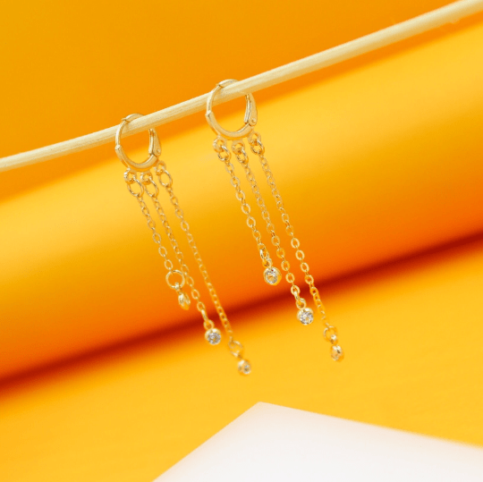 18K Gold Filled CZ Dangle Rolo Link Chain Earrings - Rosette & Co