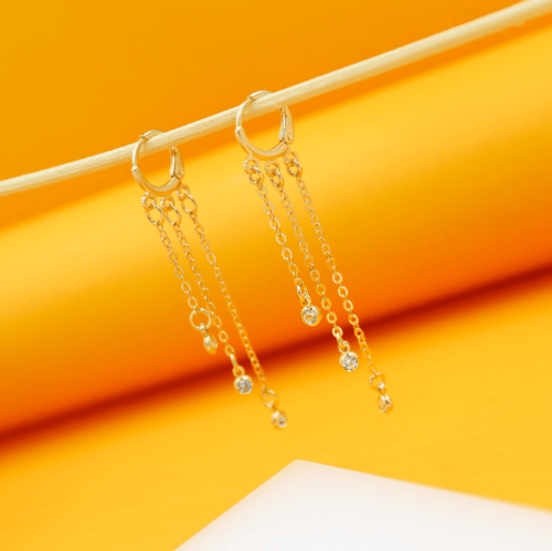 18K Gold Filled CZ Dangle Rolo Link Chain Earrings - Rosette & Co