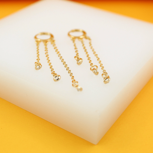 18K Gold Filled CZ Dangle Rolo Link Chain Earrings - Rosette & Co