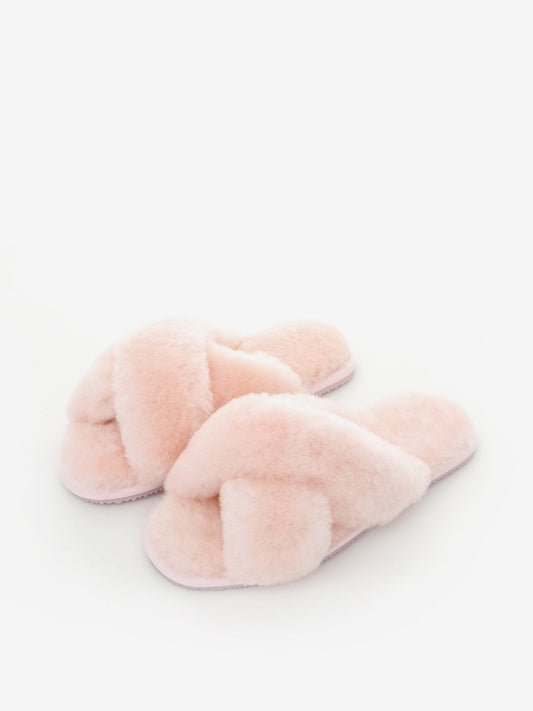 Plush Pink Crossover Slippers