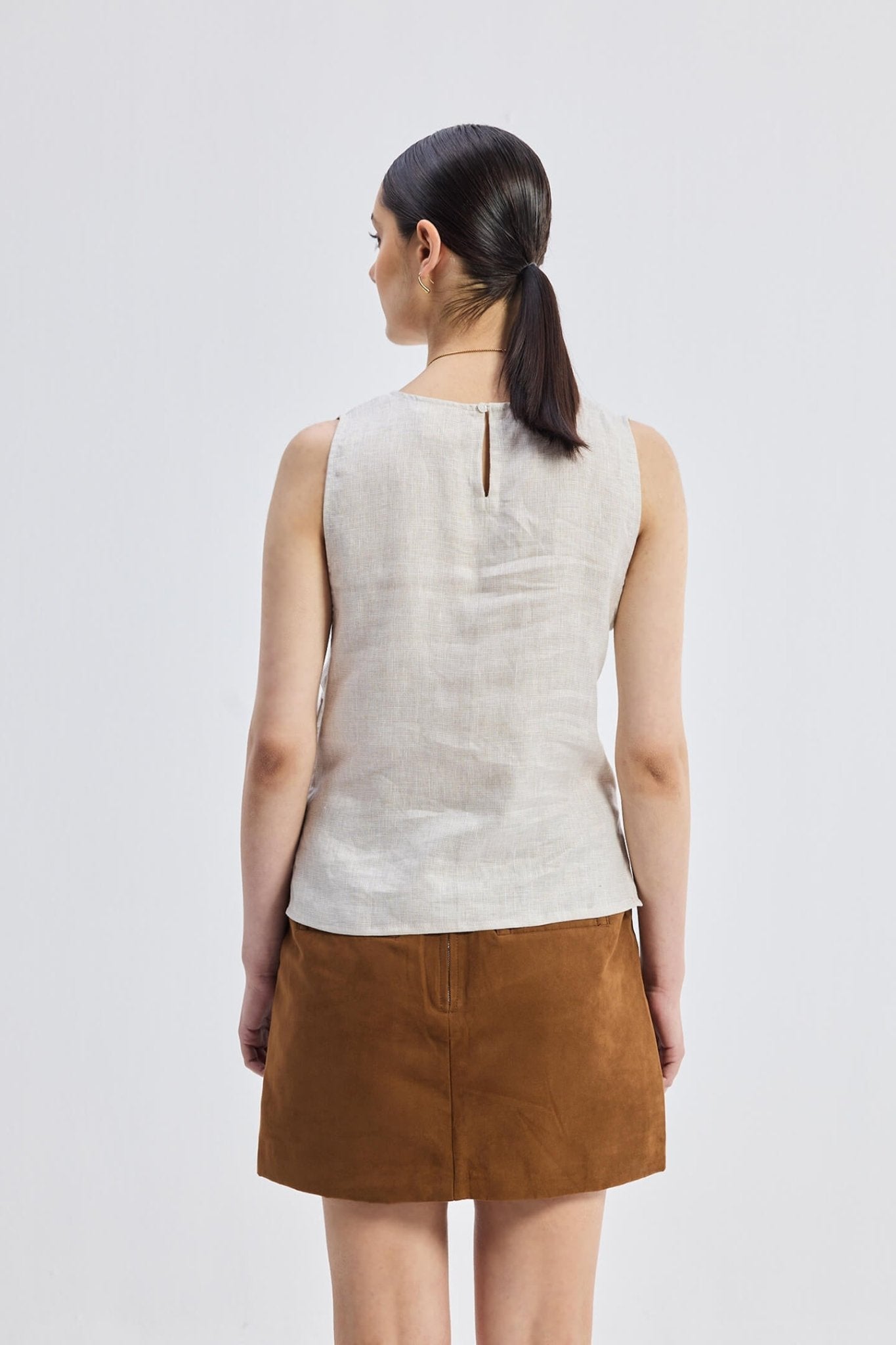 Boat Neck Top in Checkered Linen - Rosette & Co