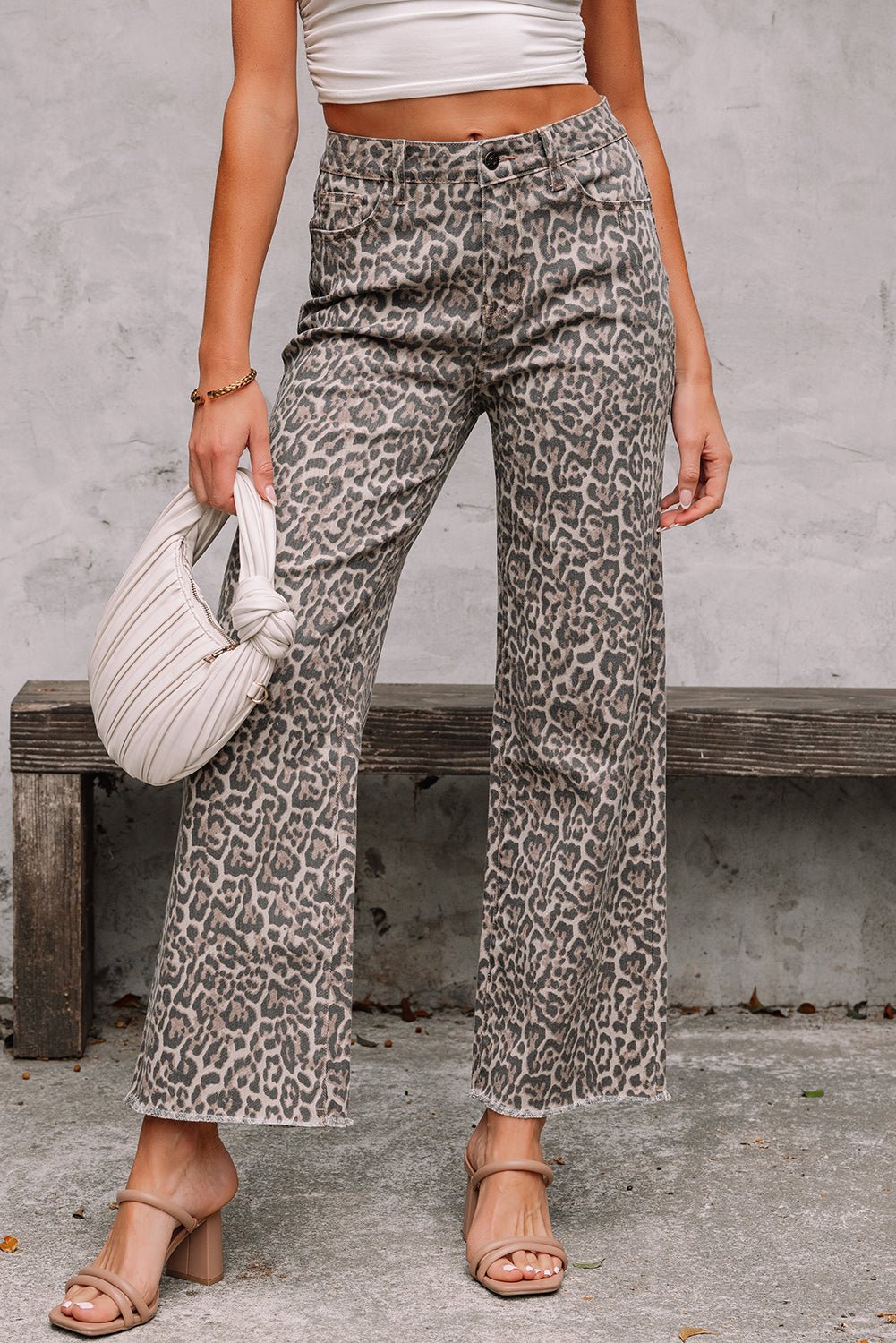 Brianna Leopard Frayed Wide Leg Jeans - Rosette & Co