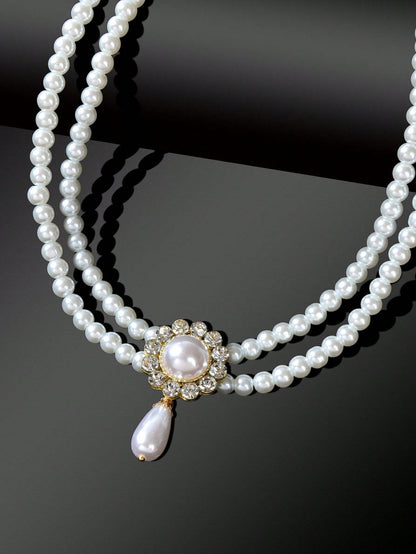 Elegant Double Layered White Pearl Necklace - Rosette & Co