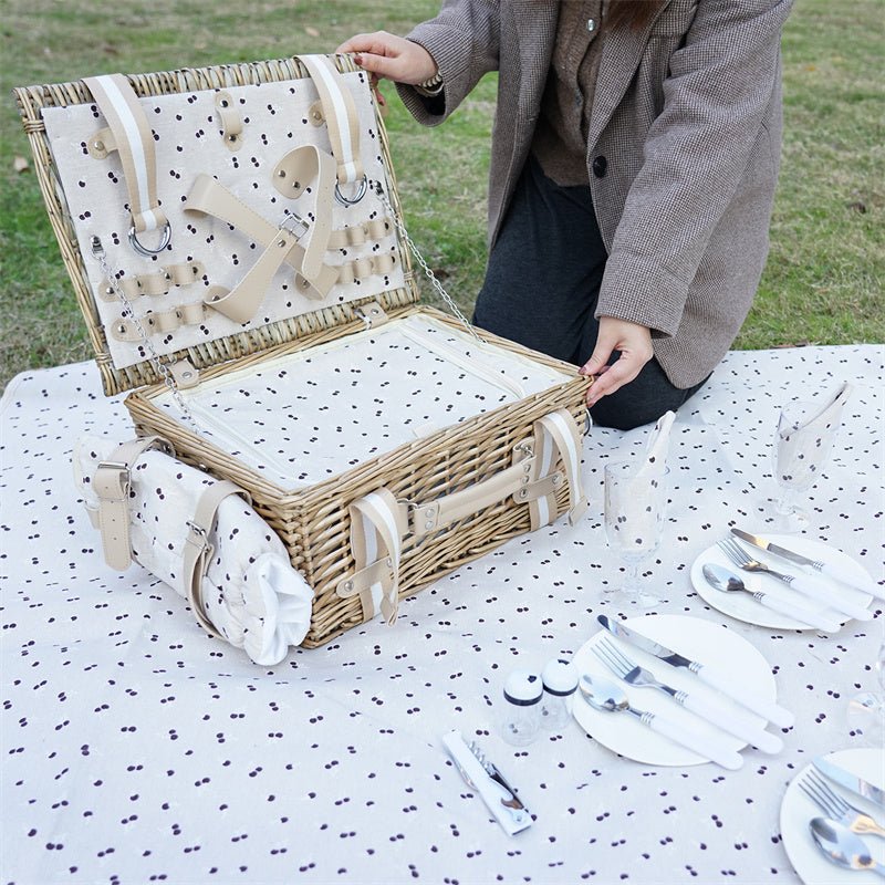 Four - Person Rattan Picnic Basket Set - Rosette & Co