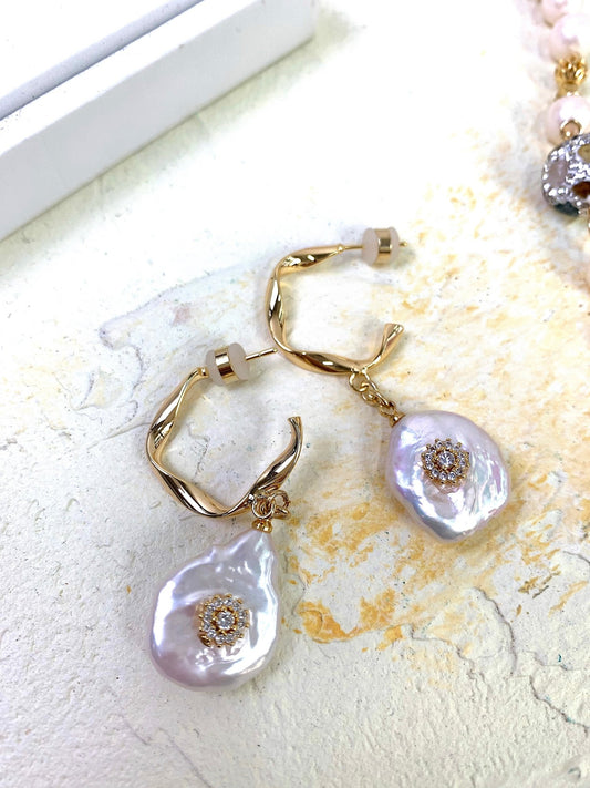 Freshwater Pearls zircon Earrings - Rosette & Co