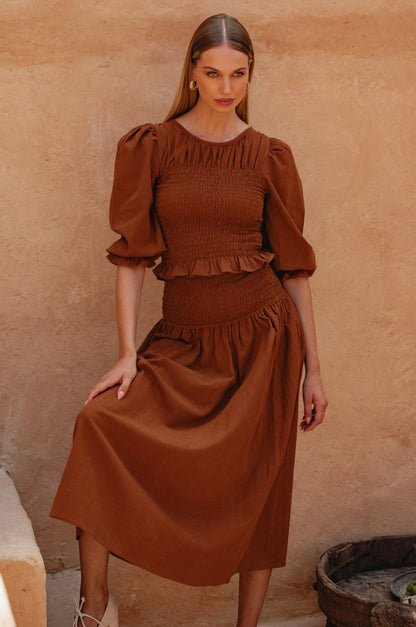 Jaffa Smocked Linen Top - Rosette & Co