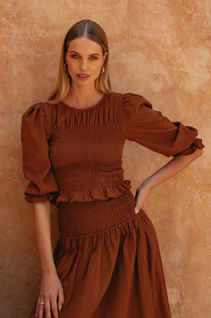 Jaffa Smocked Linen Top - Rosette & Co