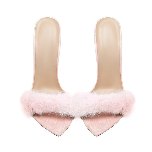 Lightweight Fluffy Pink Heels - Rosette & Co