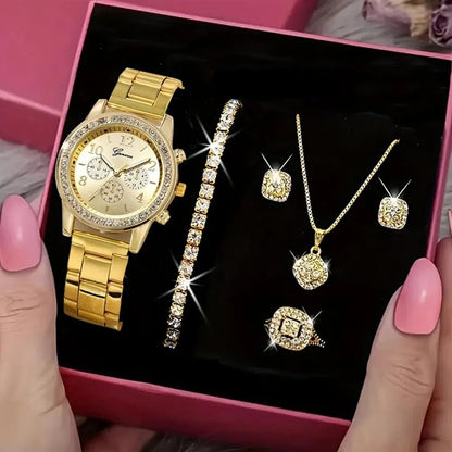 Luxury Gold Watch Jewelry Set (5PCS) - Rosette & Co