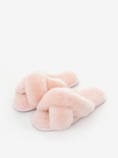 Plush Pink Crossover Slippers - Rosette & Co