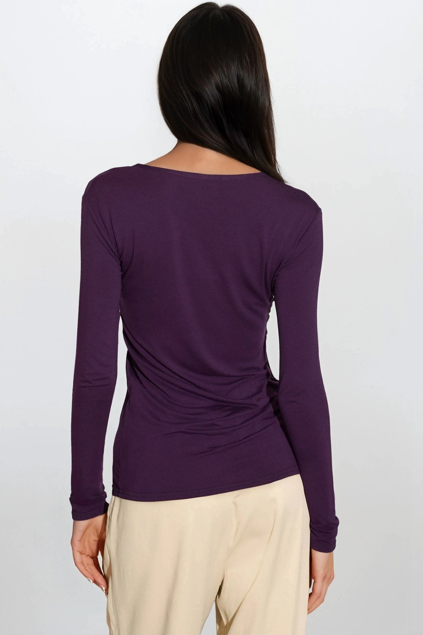 Purple V Neck Long Sleeve Top - Rosette & Co