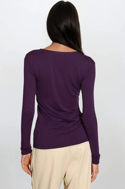 Purple V Neck Long Sleeve Top - Rosette & Co