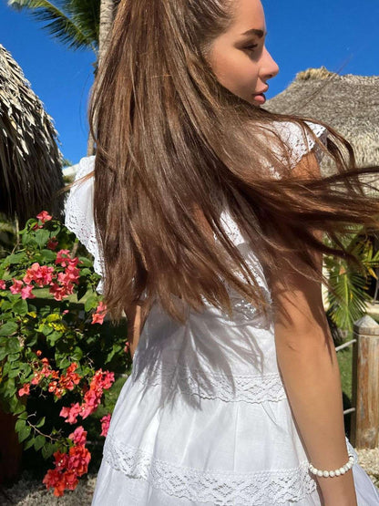 Ruffled White Mini Dress - Rosette & Co