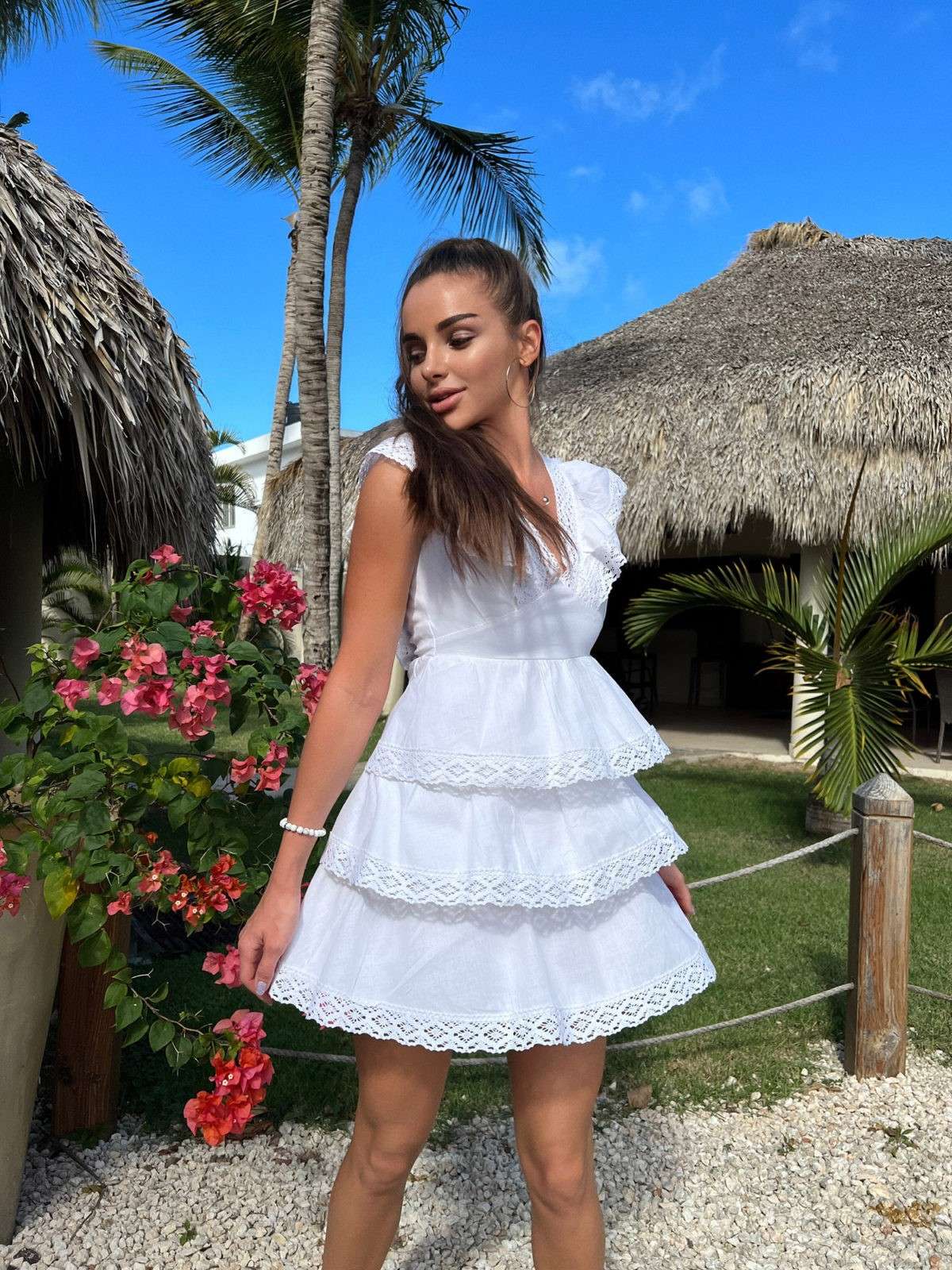 Ruffled White Mini Dress - Rosette & Co