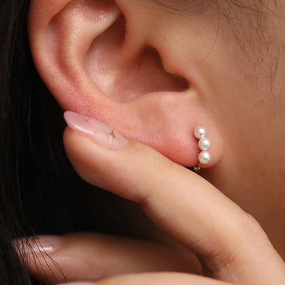 Triple Pearls Huggie Earring - Rosette & Co
