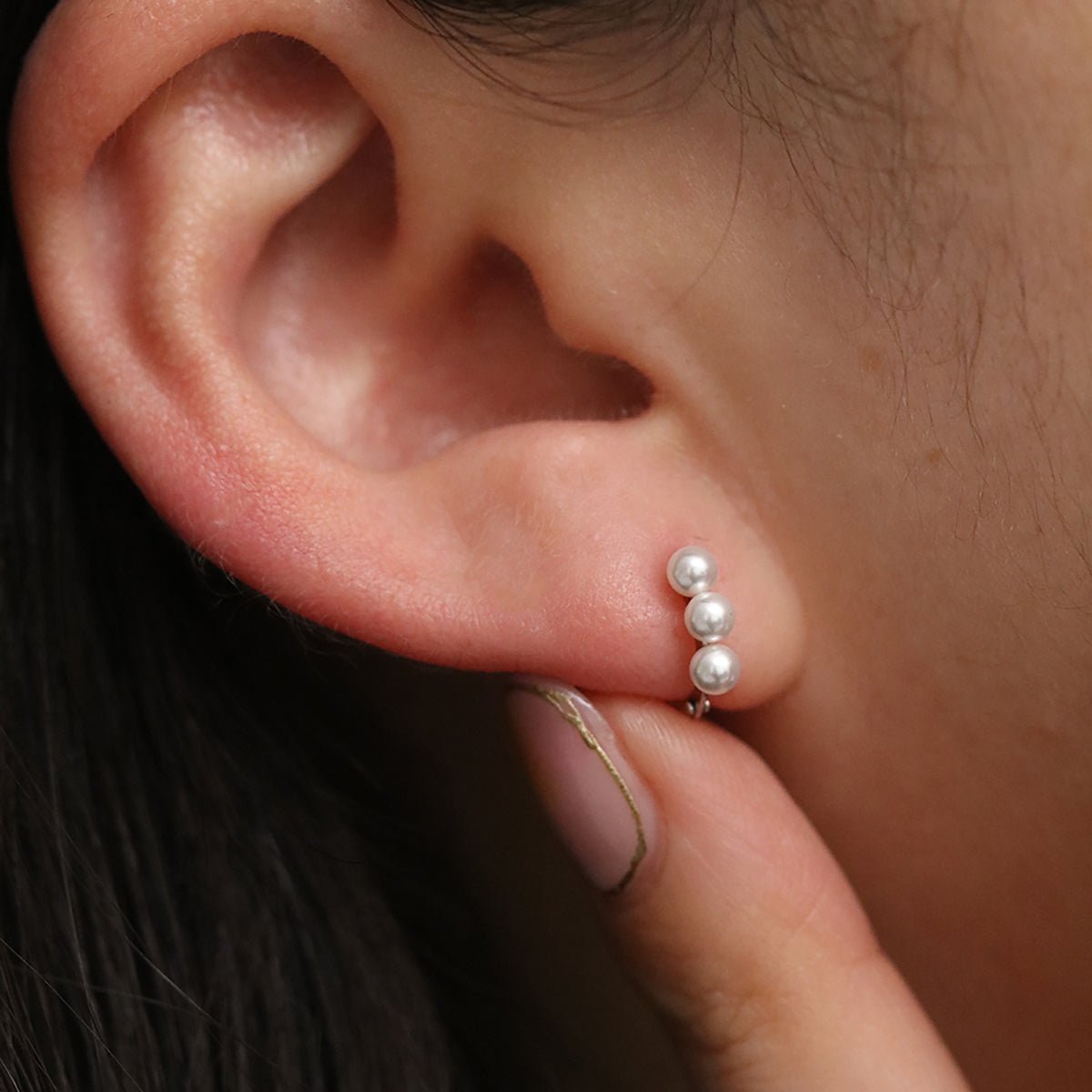 Triple Pearls Huggie Earring - Rosette & Co
