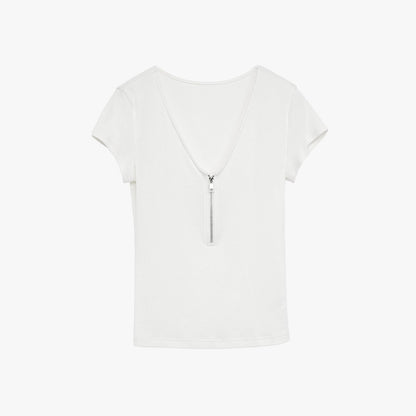 V - neck Zipper T-shirt - Rosette & Co