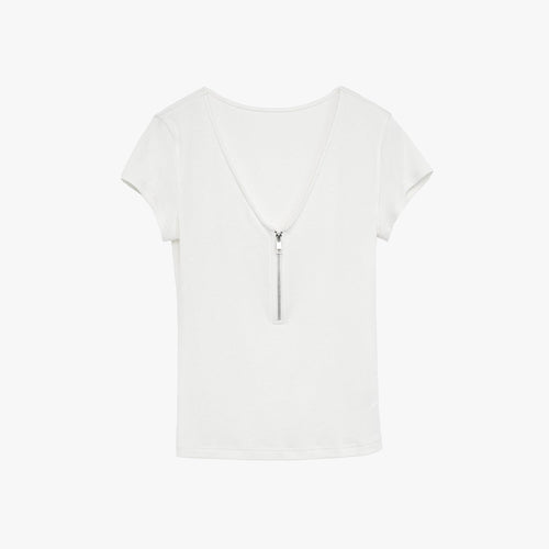 V - neck Zipper T-shirt - Rosette & Co