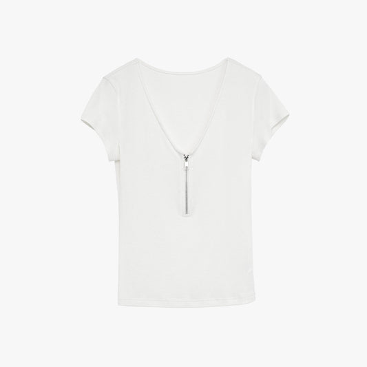 V - neck Zipper T-shirt - Rosette & Co