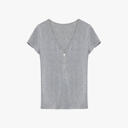 V - neck Zipper T-shirt - Rosette & Co