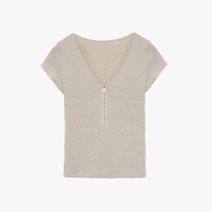 V - neck Zipper T-shirt - Rosette & Co