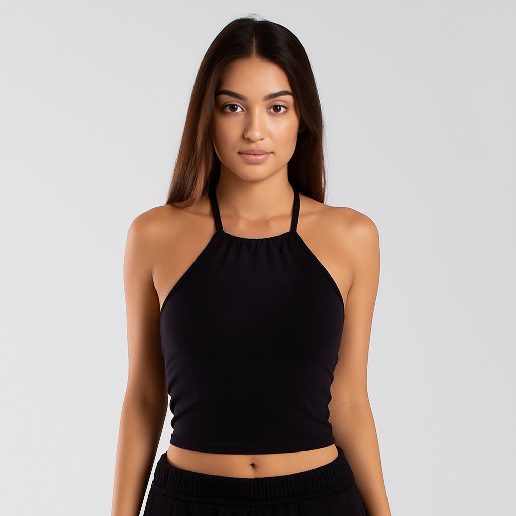 Women's Cropped Neck - Tie Halter Top - Rosette & Co