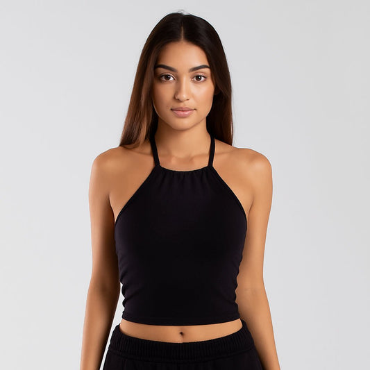 Women's Cropped Neck - Tie Halter Top - Rosette & Co